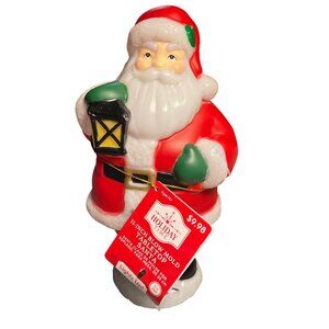 Holiday Time 11 Inch Blow Mold Tabletop Santa With Lantern Lights Up Ages 14+